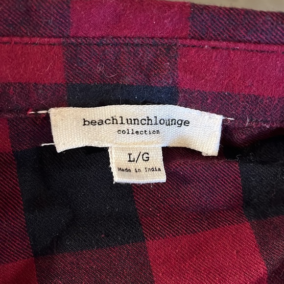 Beach Lunch Lounge Collection Flannel Shirt Chiffon Back Size Large Button Up - Picture 9 of 9